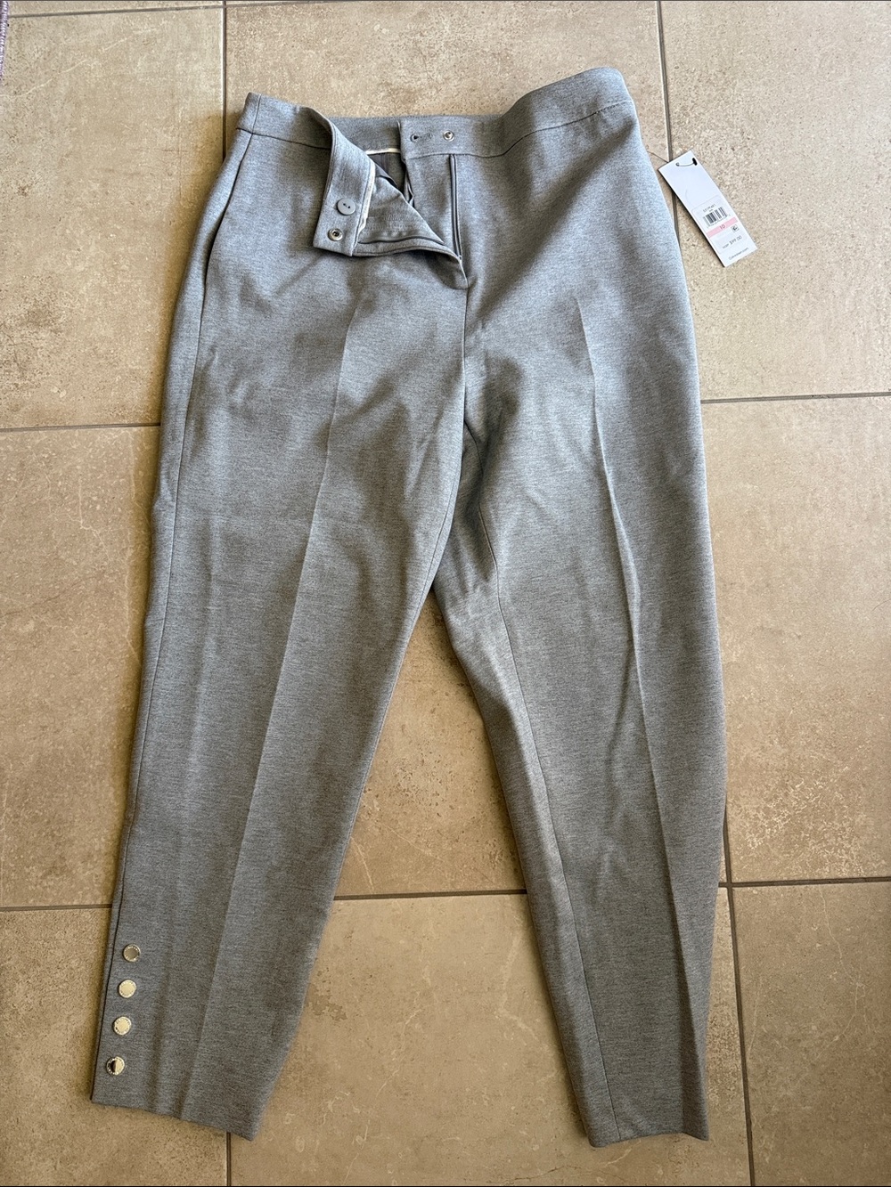 Calvin Klein Gray Straight-Leg Dress Pants with Ankle Snap Detail